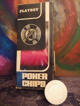 Vintage Playboy Poker Chips 1974 White Black And Red