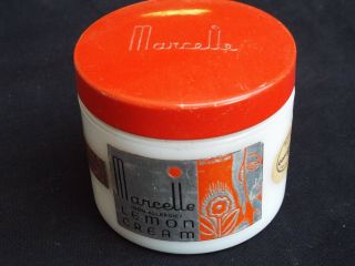 Vintage Marcelle Lemon Cold Skin Cream White Glass Jar Cosmetic Advertising