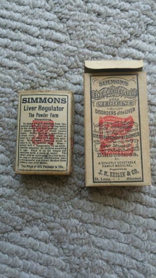Vintage Simmons Liver Regulator Box Powder J.  H.  Zeilin & Co.  St Louis