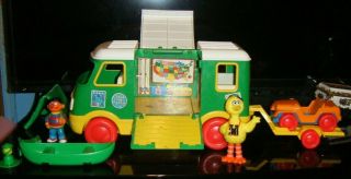 Vintage Sesame Street Camper Van Camping Set Near Complete Jeep Tyco Box