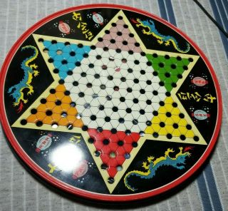 Vintage 2 - Sided Checkers Litho Game Tin W/marbles & Wood - Ohio Art Old Logo