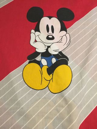 Vintage Disney Mickey Mouse Red Blue Yellow Black Twin Flat Sheet 63 X 91