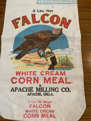 Vintage Falcon Corn Meal Fabric Bag Apache Milling Company Apache,  Oklahoma