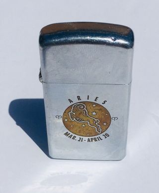 Vintage Small Zippo Lighter Aries Zodiac Sign - Flip Top Silver Color