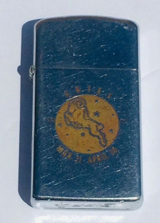 Vintage Small Zippo Lighter Aries Zodiac Sign - Flip Top Silver Color 3