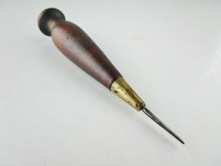 Vintage Wood Handle Awl Pick Scribe Sharp Point Leatherworking Hand Tool 3
