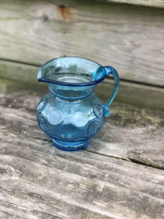 Vintage Turquoise Blue Glass Depression Glass Mini Milk Pitcher