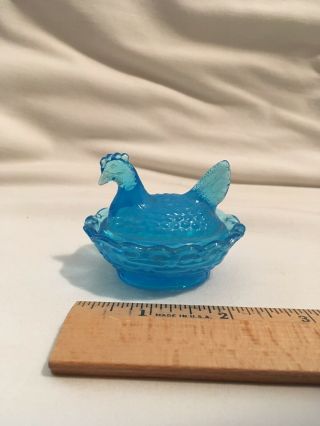 Vintage Mini Glass Hen On Nest Dish Salt Cellar 2 - 1/2 " Teal Or Blue