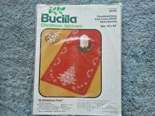 Vintage Christmas Table Runner Kit Bucilla Candlewicking And Cross Stitch 82126