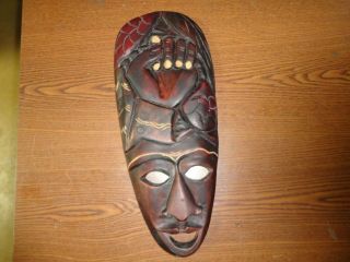 Vintage Wood Hand Carved Tiki Mask African Tribal Folk Art Decor 16.  25 "