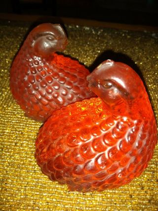Vintage Amber Resin Set Of Two Bird Quail Partridges Statues Figurines Gorgeous