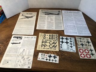 1/72 Scale Junkers Ju52 Vintage Instruction Sheets And Decals