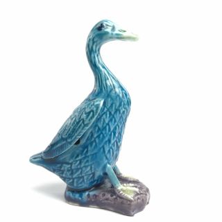 Antique Vintage Chinese Porcelain Duck Blue Figurine Statue