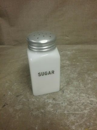 Vintage Hotpoint Depression Milk Glass Square " Sugar " Shaker W/metal Lid