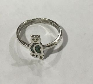 Vintage Sterling Silver & Turquoise Inlay Owl Top Childs Or Womens Ring