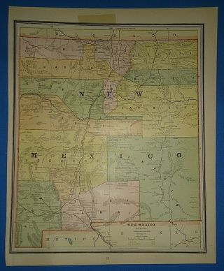 Vintage Circa 1886 Mexico Territory Map Old Antique Atlas Map