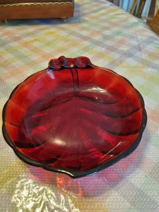 Vintage Anchor Hocking Ruby Red Glass Leaf Shaped Ashtray