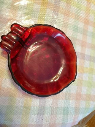 Vintage Anchor Hocking Ruby Red Glass Leaf Shaped Ashtray 2