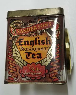 Vintage SANDERSON ' S ENGLISH BREAKFAST TEA CLOCK TIN England Not 4