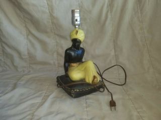 Vintage Blackamoor Nubian Chalkware Table Lamp,  12 " Tall By 6 " X 6 "