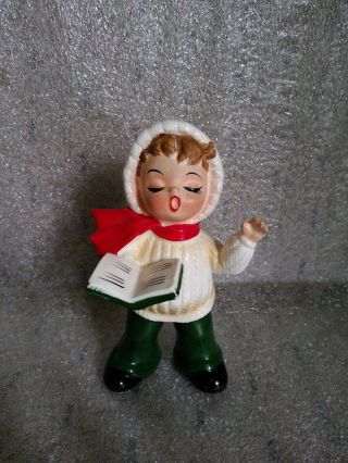 Vintage Josef Originals Figurine Child Christmas Caroler In Snow Clothes