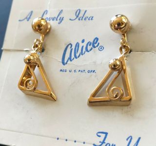 Vintage Earrings - " Alice " Gold Color Screw - Back Drop/dangle Earrings
