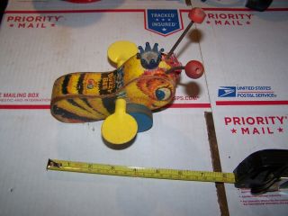 Vintage Fisher Price Pull Toy Wooden Queen Busy Bee No.  314