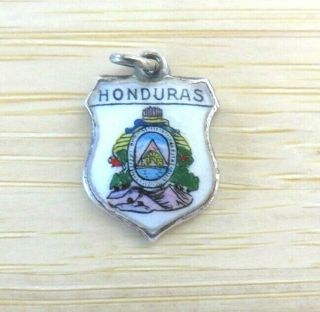 Vtg Sterling Silver Honduras Enamel Travel Shield Bracelet Charm