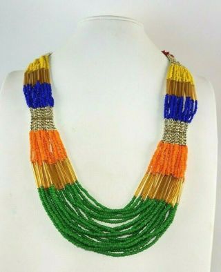 Vintage Vibrant Multi Strand Multi Color Glass Seed Bead Necklace 28 " Long