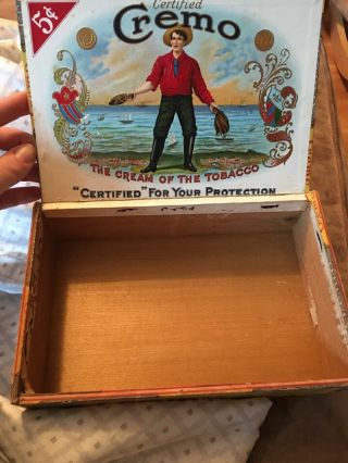 Certified Cremo " The Cream Of The Tobacco " Wood Cigar Box Vintage Tobacco Ad
