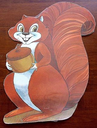 Vintage Cardboard Squirrel & Acorn Thanksgiving Autumn Fall Wall Poster Decor