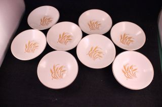 Set Of 8 Vintage Golden Wheat Pattern Fruit Bowls