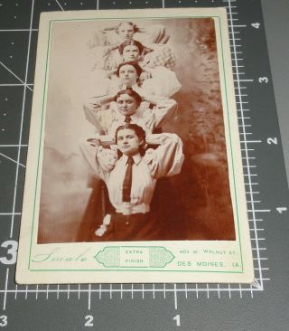 Unusual Women W/ Arms Up Des Moines Ia Provocative Girls Vintage Cabinet Photo