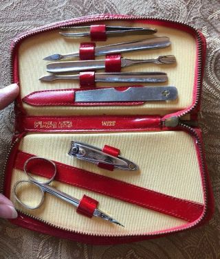 Vintage Wiss Manicure Set Made In Austria - Simulated Leather Case - Austria