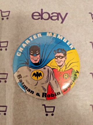 Charter Member Batman & Robin Society,  Vintage Dc Comics Pin - Back Button