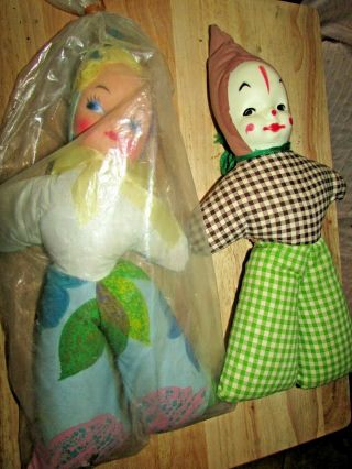 Antique Carnival Kewpie Dolls Stuffed Dolls Celluloid Faces Great Vintage Pair