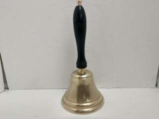 Vtg Solid Brass Bell With Wood Handle 10 " School Ship Dinner Bell