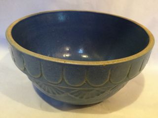 Blue Antique Stoneware Mixing Bowl Crock Primitive Vintage 8” 2