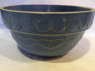 Blue Antique Stoneware Mixing Bowl Crock Primitive Vintage 8” 7