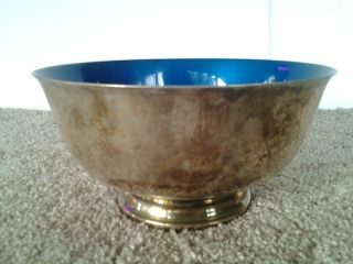 Vintage Reed & Barton Silver Plate Blue Enamel Pedestal Bowl,  No.  1120 And Tag