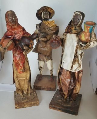 Vintage Handmade Old Mexico Mexican Folk Art Paper Mache Doll Figurines Souvenir