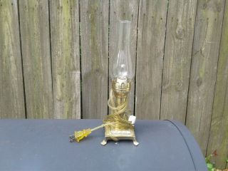 Vintage Brass Footed Hurricane Electric Lamp / Light