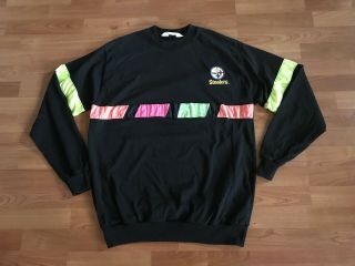 Vintage Pittsburgh Steelers 80s 90s Xl Neon Long Sleeve Black Shirt