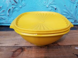 Vintage Tupperware Yellow Servalier Bowl 8 Cup Container 836 - 3 With 837 - 2 Lid