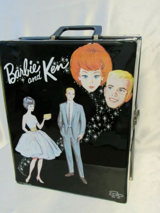 Vintage 1963 Barbie And Ken Doll Clothes Storage Black Vinyl Case
