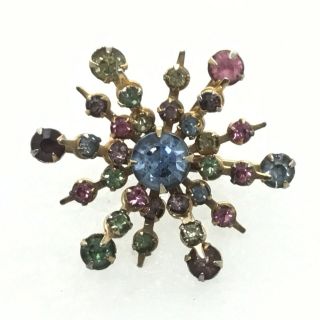 Vintage Star Burst Brooch Pin Pastel Glass Rhinestone Costume Jewelry