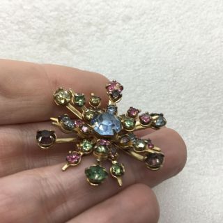 Vintage STAR BURST BROOCH Pin Pastel Glass Rhinestone Costume Jewelry 3