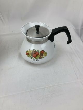 Vintage Corning Ware Teapot Le The Spice Of Life Pristine White P - 104 6 Cup