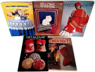 5 Vintage Crochet Pattern Books Afghans,  Doilies,  Tablecloths,  Christmas Crafts