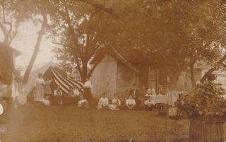 Vintage Rppc: Family Camping - Tent,  W/american Flag,  Picnic Table - Newcastle,  Pa.